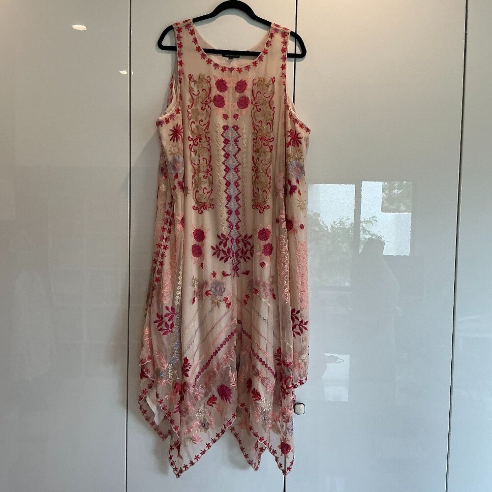 Tolani Collection, Embroidered Mesh Dress, Peachy Pink , Size 2x